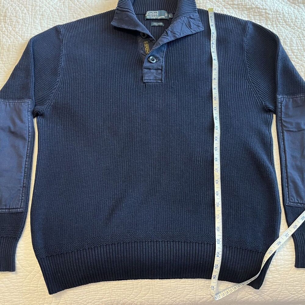 Polo Ralph Lauren Sweater Mens Large Blue Mock Neck Henley Knit Pullover Cotton - Picture 6 of 9